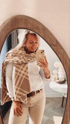 Sjaal beige/white stripes