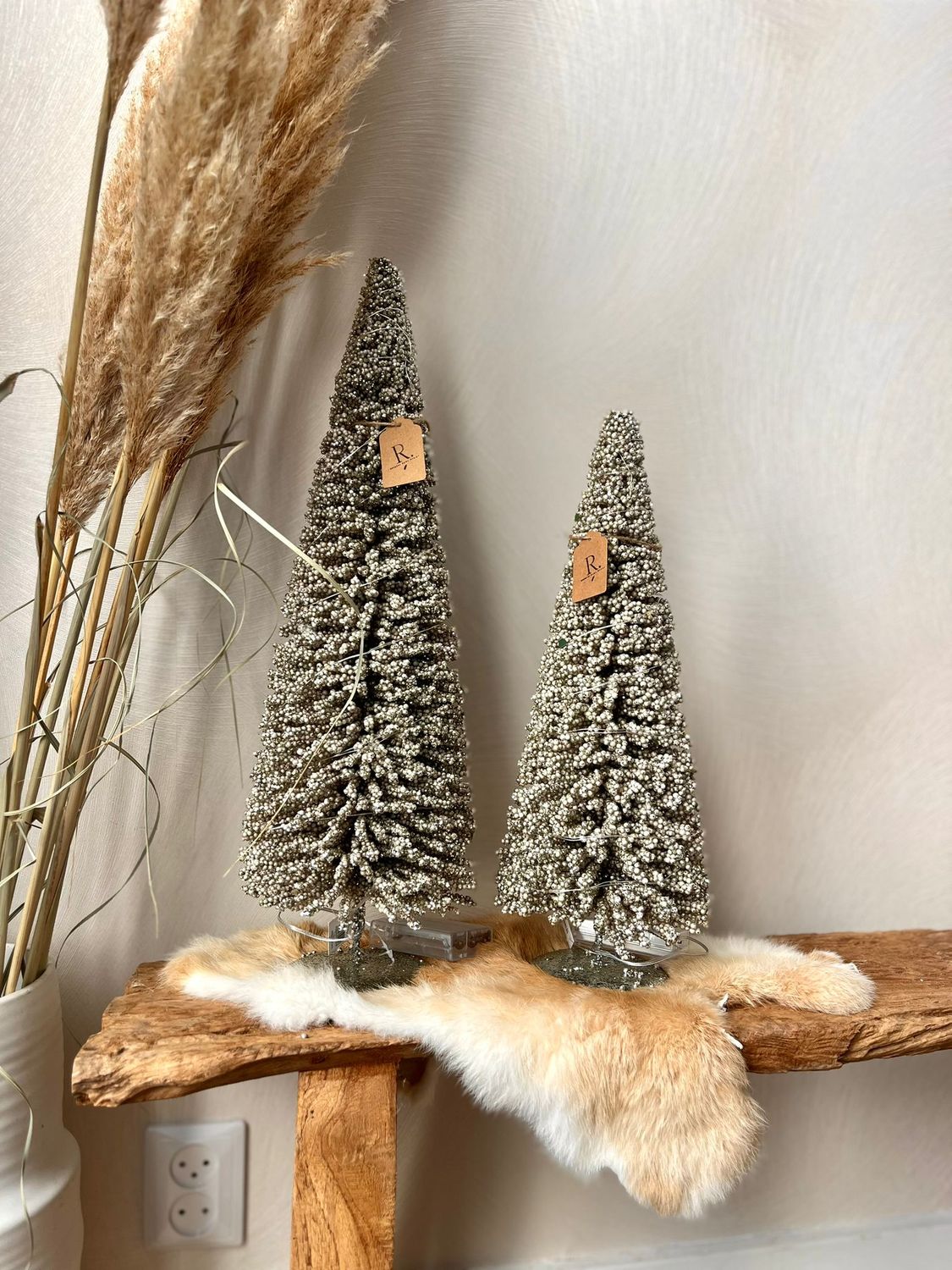 Glitter kerstboom champagne met lampjes maat M