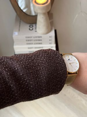 Tweed chocolade bruine blazer met gouden knopen