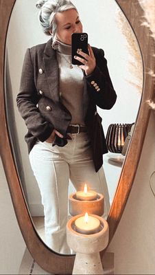 Tweed chocolade bruine blazer met gouden knopen