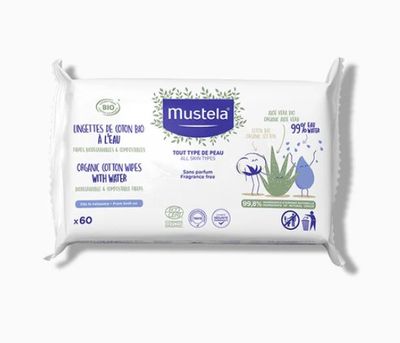 Mustela Lingettes de coton Bio à l&#39;eau (60pcs)