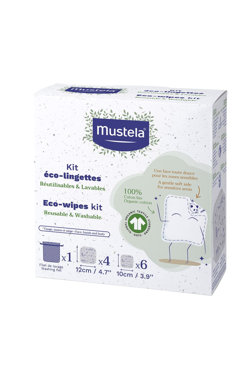 Mustela Kit Eco-lingettes en coton Bio (10 pcs et filet de lavage)