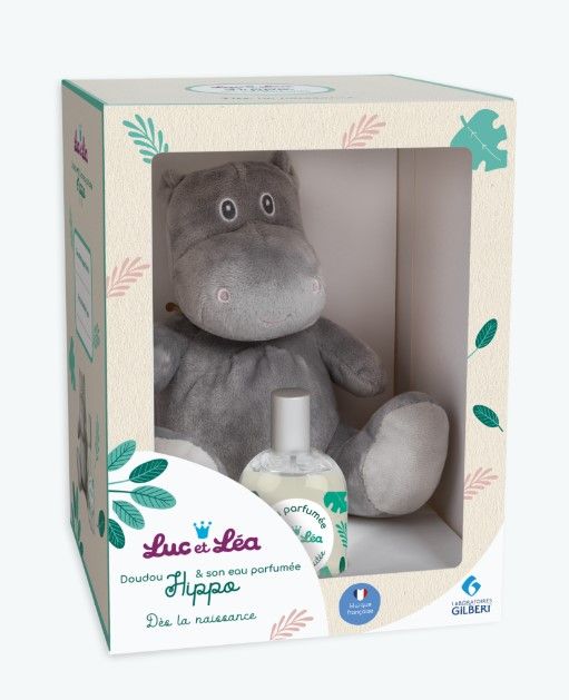 Luc et Léa Coffret eau de senteur bébé aux notes douces et fruitées de mandarine et de pêche (50 mL) + une peluche Hippo