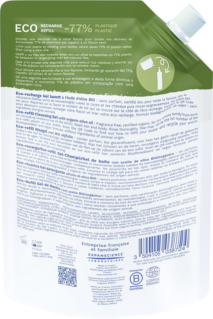 Mustela Eco-Recharge gel lavant Bio 400ml