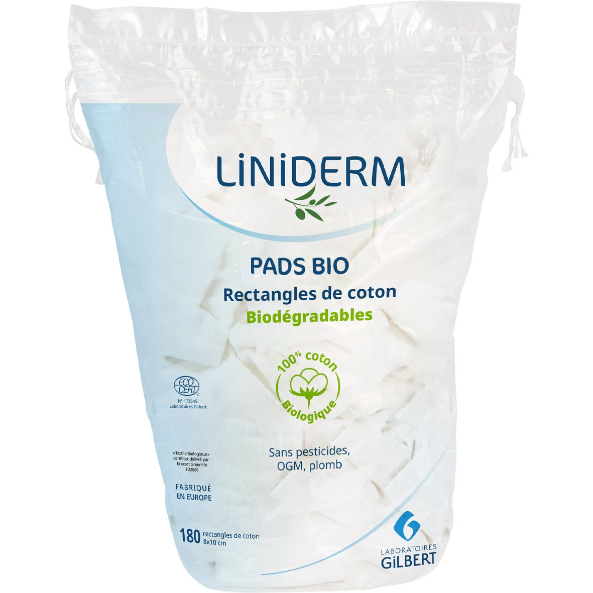 Laboratoires Gilbert Pads Bio (180 Rectangles de coton 8 x 10 cm)