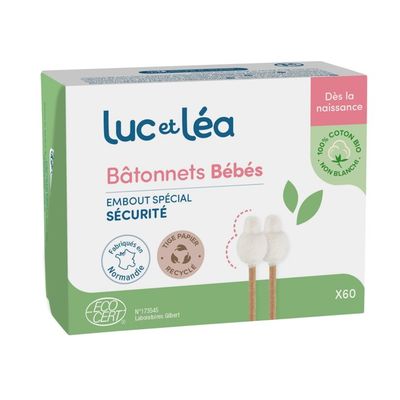 Luc et Léa bâtonnets bébés embout spécial sécurité (boite de 60pcs)