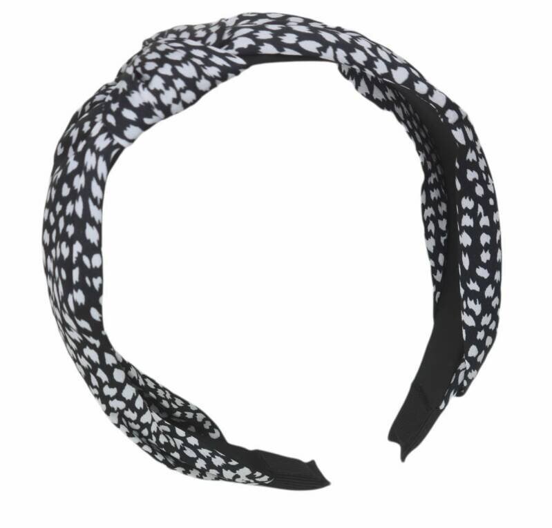 Diadeem - stof - haarband - met vlekjes - zwart met wit