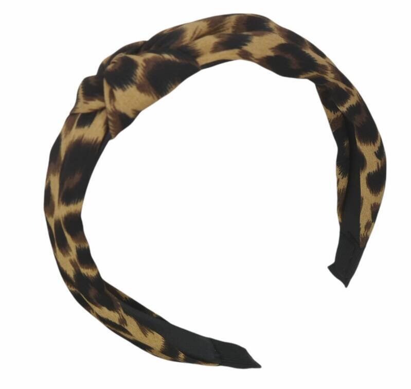 Diadeem - haarband van stof met knoop - panter donkerbruin