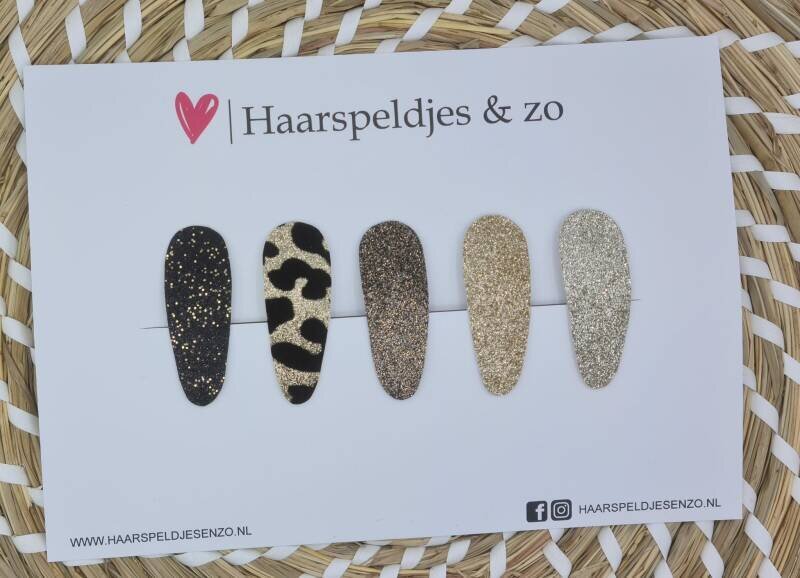 Haarspeldjes Lott setje 1 - kerstcollectie - glitters - panter - klikklakspeldje - zilver/goud/bruin/panter/zwart — klik-klak 4 cm