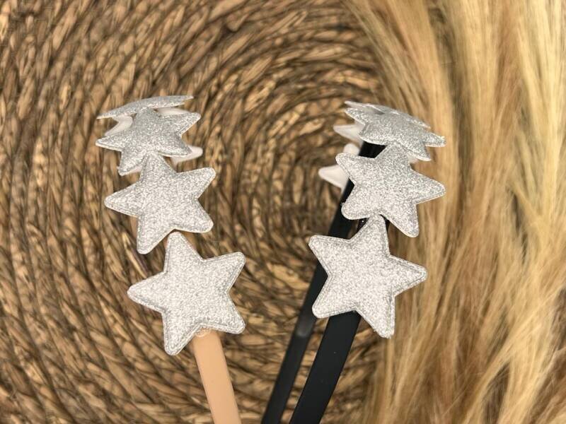 Diadeem met sterretjes - kerstcollectie - glitters - ster – zilver — Khaki diadeem