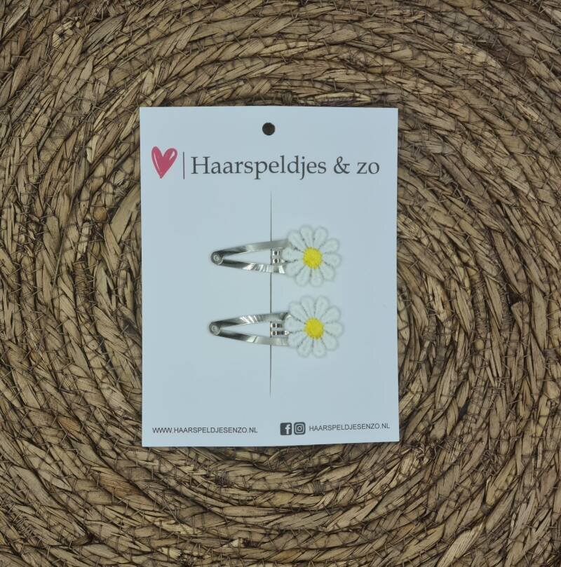 Haarspeldje Flower - daisy - madeliefjes - geel — 4 cm / zilver