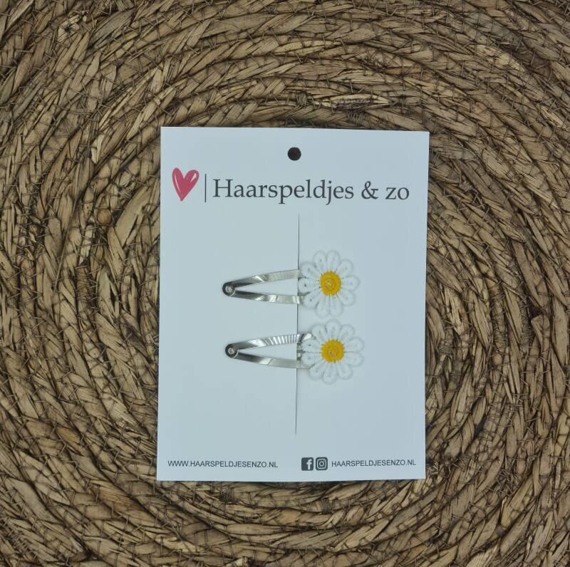 Haarspeldje Flower - daisy - madeliefjes - oranje/geel — 3 cm / goud