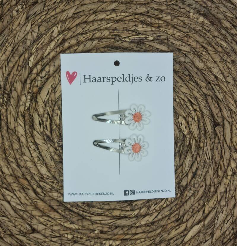 Haarspeldje Flower - daisy - madeliefjes - perzik/roze — 3 cm / zilver