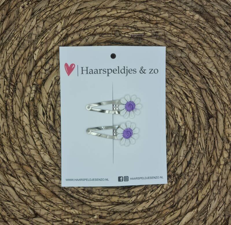 Haarspeldje Flower - daisy - madeliefjes - lila/paars — 3 cm / zilver