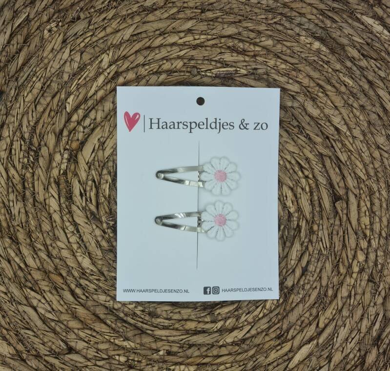 Haarspeldje Flower - daisy - madeliefjes - lichtroze — 4 cm / zilver