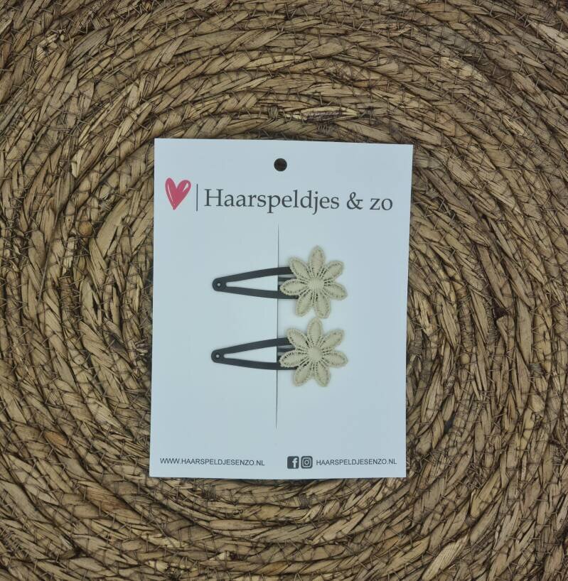 Haarspeldje Flower - bloemetjes - beige — 3 cm / zwart