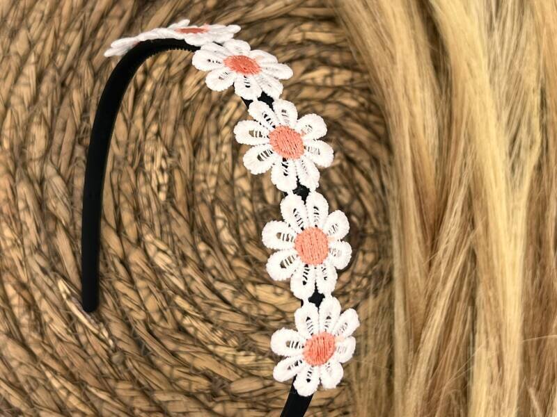 Diadeem - haarband - madeliefjes oranje/roze -bloemen - bloemetjes