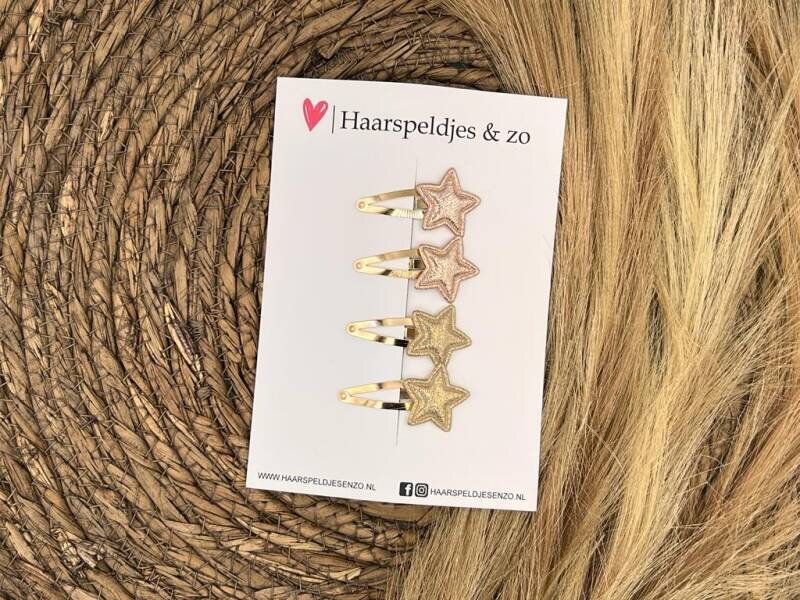 Haarspeldje ‘Stars’ - ster - sterretje - glitters - rosé - roze - goud - kerst – feestdagen — 4 cm