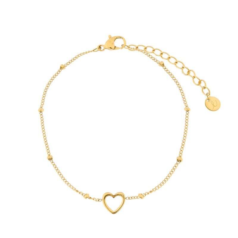 KIDS - Armband om te delen - open hartje - stainless steel (verkleurt niet) - met verlengkettinkje - goud en zilver — Goud (16,95)