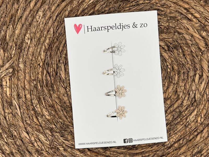 Baby haarspeldjes setje 22 - mini - 2cm groot - voor de eerste lokjes haar - bloemetjes - wit/taupe