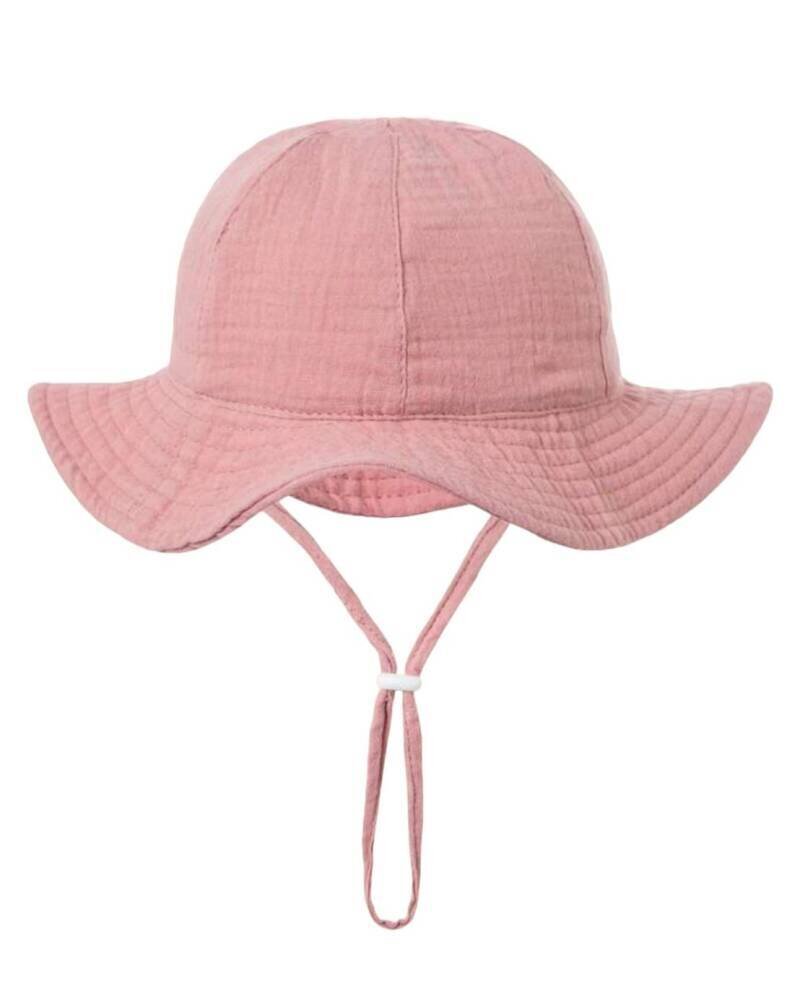 Zomerhoed baby - dreumes - meisje - jongen - zonnehoed - zomer - hydrofiele stof - katoen - roze
