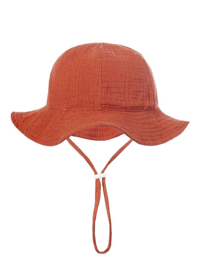 Zomerhoed baby - dreumes - meisje - jongen - zonnehoed - zomer - hydrofiele stof - katoen - koraal oranje