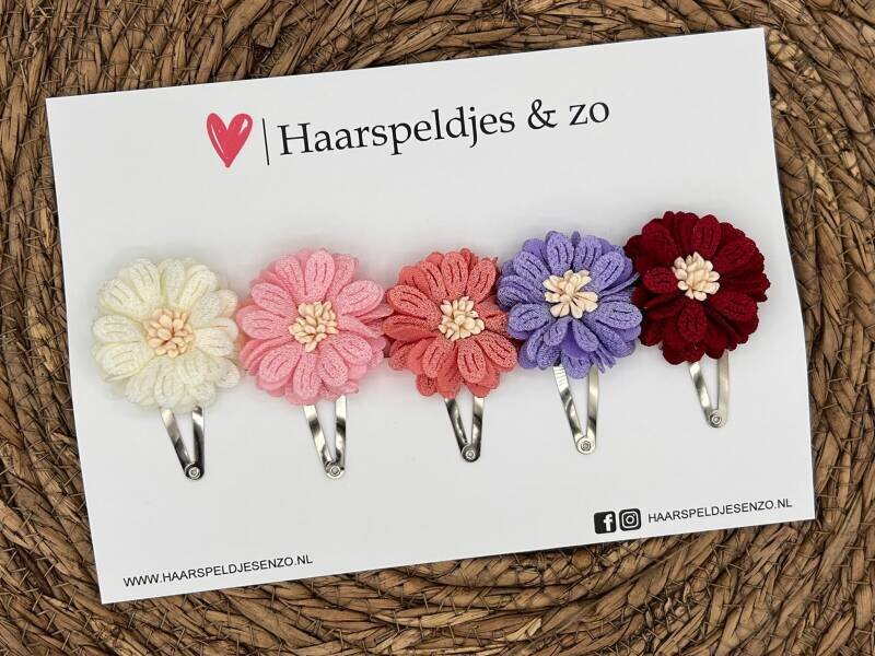 Haarspeldjes Blossem setje 11 - bloemen in bloei - roze/rood/lila — 3 cm speldjes