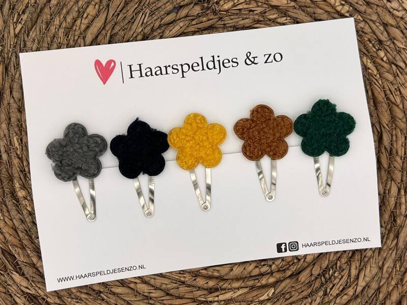 Haarspeldje Teddy setje 3 - pluizig - bloemetjes — 4 cm speldjes