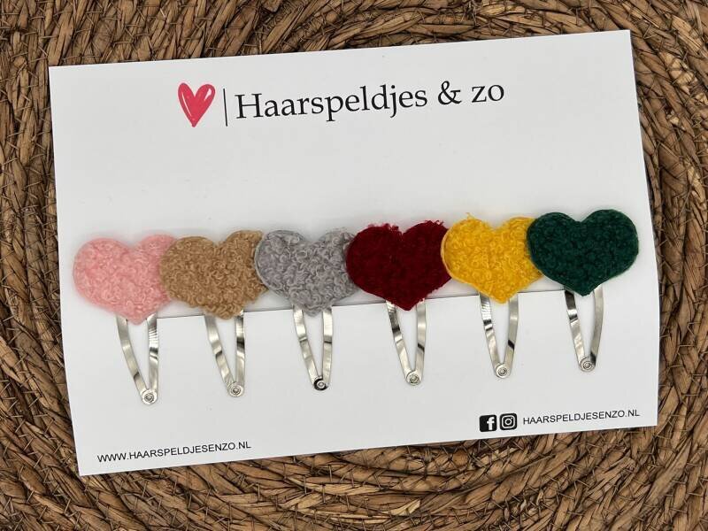 Haarspeldje Teddy setje 4 - pluizig - hartjes — 5 cm speldjes