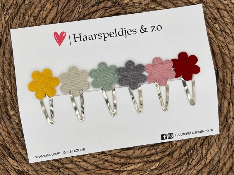 Haarspeldje rib setje 7 - rib - bloemetjes — 4 cm speldjes