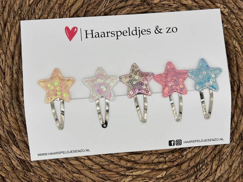 Haarspeldje stars setje 6 - sterretjes - pailletten - kerst - decembercollectie - najaar — 4 cm speldjes