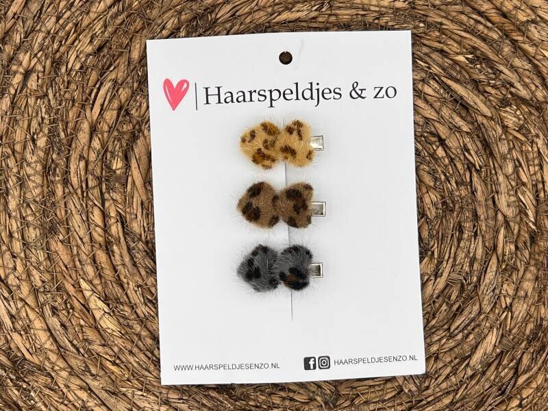 Haarclip hearts setje 11 - hartjes - alligatorclip - haarspeldjes - leopard - panter