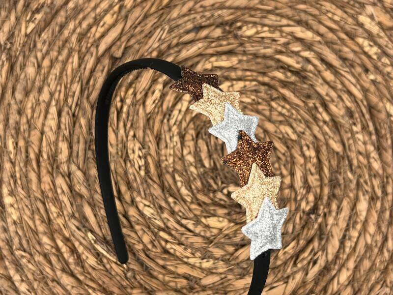 Diadeem met sterretjes - kerstcollectie - glitters - ster - bruin - goud - zilver
