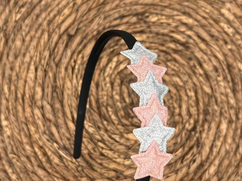 Diadeem met sterretjes - kerstcollectie - glitters - ster - zilver - roze