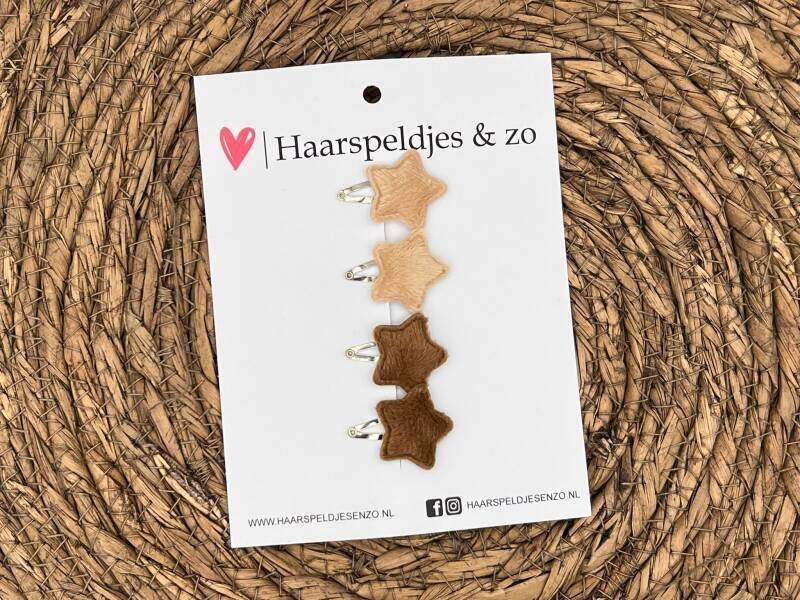 Baby haarspeldjes setje 31 - mini - 2cm groot - voor de eerste lokjes haar - sterretjes - bruin - beige - kerst