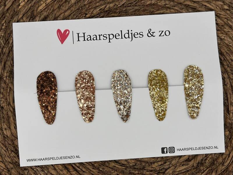 Haarspeldjes Lott setje 2 - kerstcollectie - glitters - chunky - klikklakspeldje - bruin - rosé - goud — 4 cm speldjes