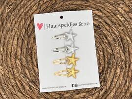 Haarspeldje ‘Stars’ - ster - sterretje - glitters - zilver - goud - kerst – feestdagen — 4 cm speldjes