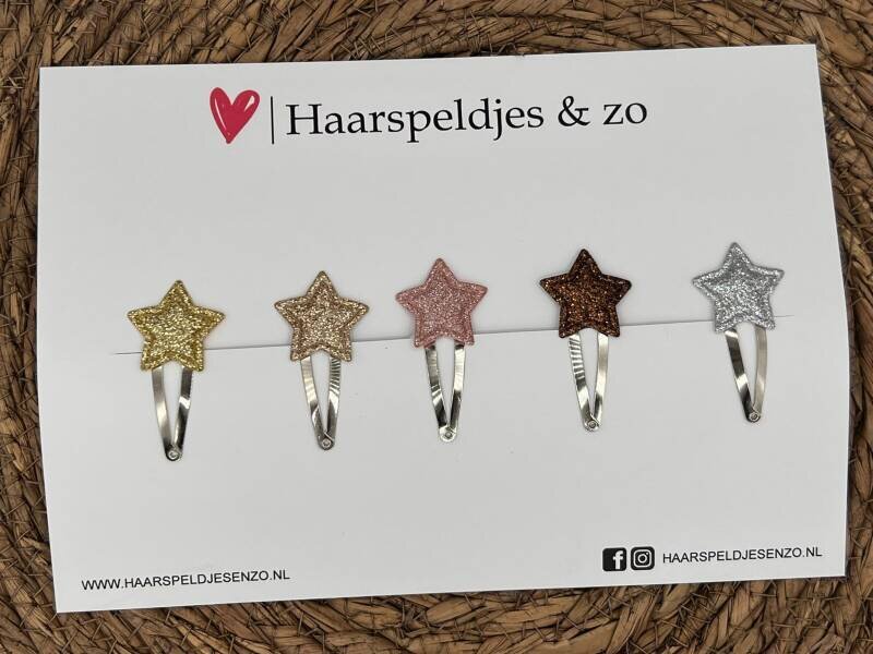 Haarspeldje ‘Stars’ - mix - ster - sterretje - glitters - goud - roze - bruin - zilver - kerst – feestdagen — 5 cm speldjes