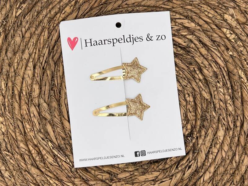 Haarspeldje ‘Stars’ - ster - sterretje - glitters - goud - kerst – feestdagen — 4 cm speldjes
