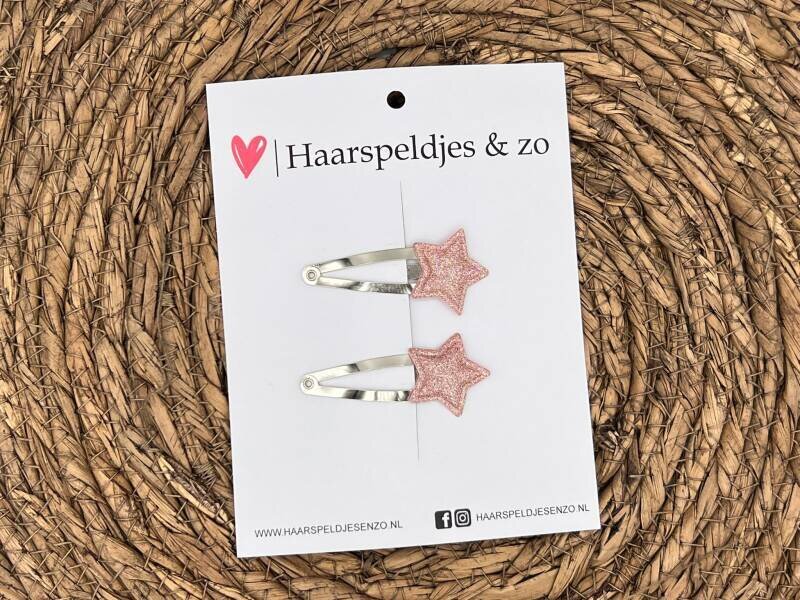 Haarspeldje ‘Stars’ - ster - sterretje - glitters - roze - kerst – feestdagen — 4 cm speldjes