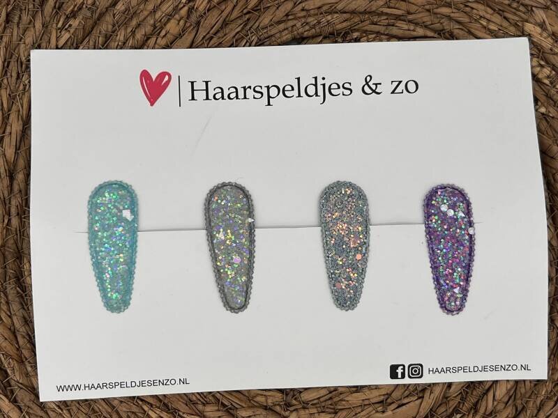 Haarspeldjes Saar set 1 - kerstcollectie - glitters - klikklakspeldje - grijs - blauw - paars