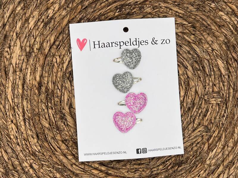 Baby haarspeldjes setje 34 - mini - 2cm groot - voor de eerste lokjes haar - hartjes - zilver - roze - glitters - kerst