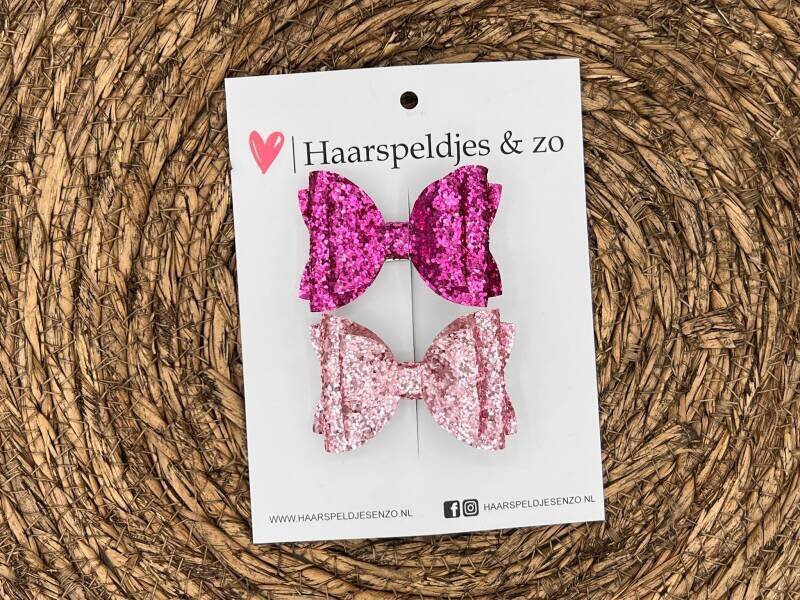 Haarstrikken - glitters - kerst - feestdagen - paars - roze
