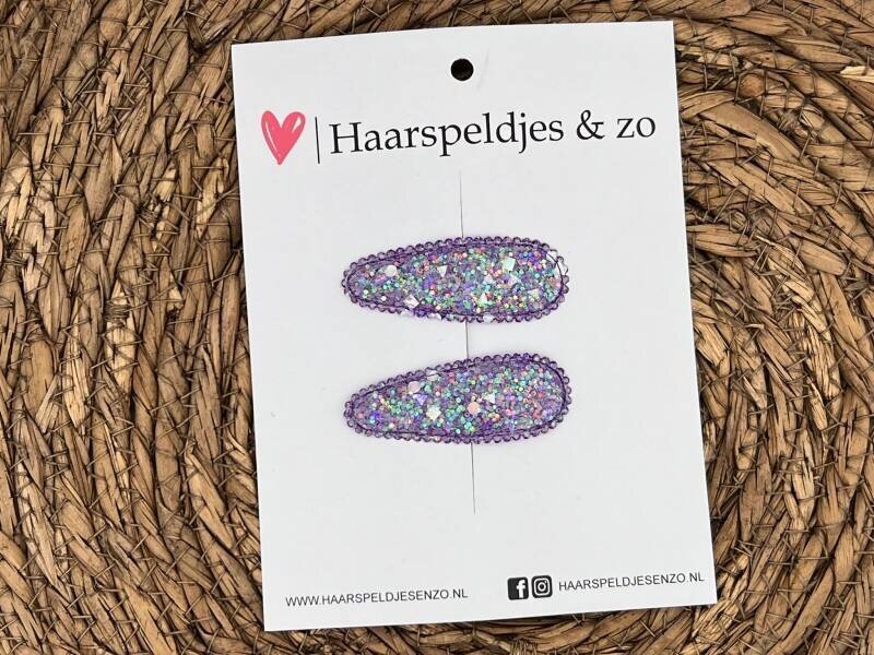 Haarspeldjes Saar set 7 - kerstcollectie - glitters - klikklakspeldje - paars