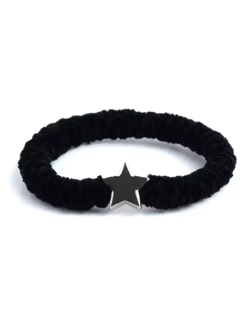 Banditz Charmz haarelastiek en armbandje 2 in 1 - old pink golden butterfly - Black Velvet Silver star - zwart met zilveren ster