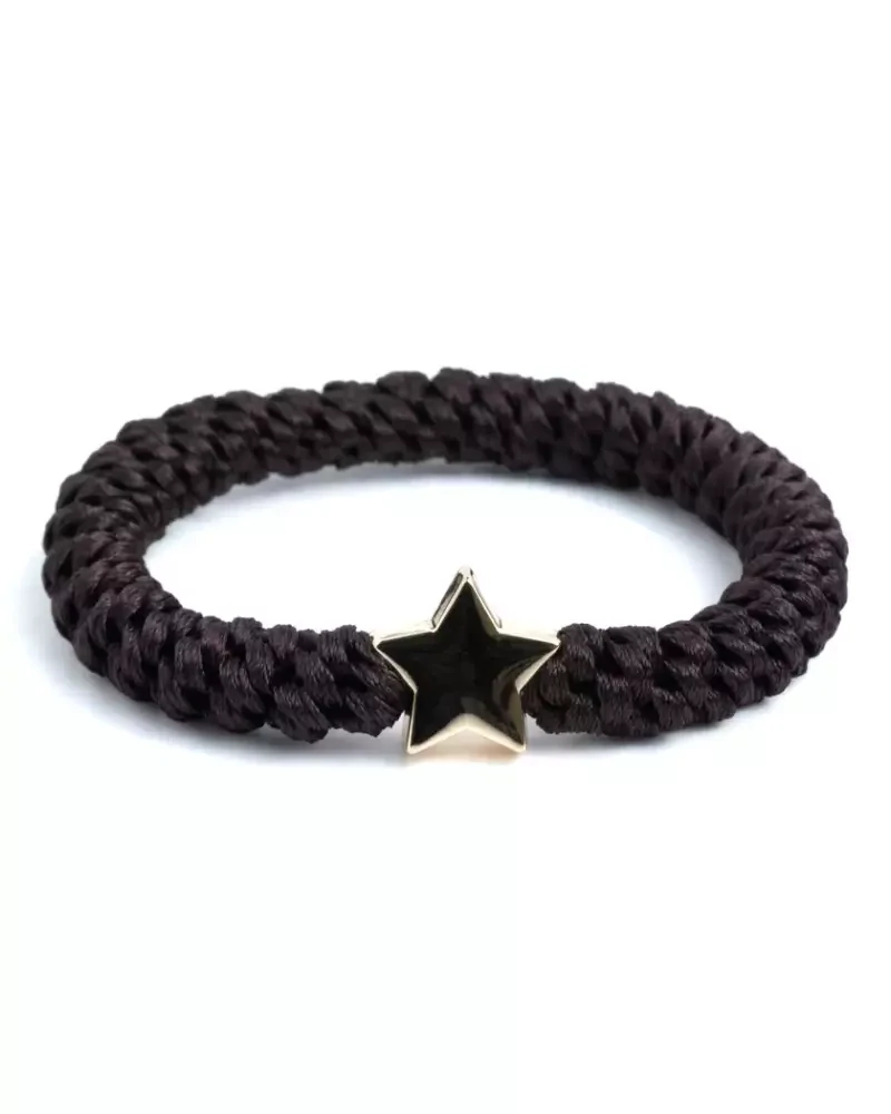 Banditz Charmz haarelastiek en armbandje 2 in 1 - old pink golden butterfly - Brown Dark Golden Star - bruin met gouden ster