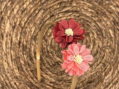 Diadeem blossem - bloemen - flower - khaki kleur diadeem - roze / rood