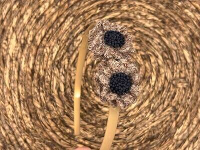 Diadeem wol flower - wollen bloemen - khaki kleur diadeem - bruin