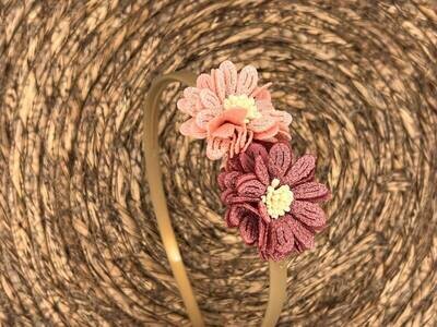Diadeem blossem - bloemen - flower - khaki kleur diadeem - paars / roze
