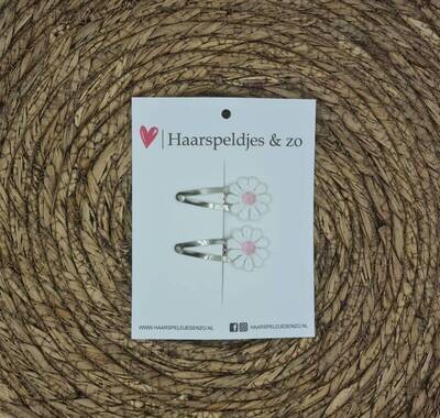 Haarspeldje Flower - daisy - madeliefjes - lichtroze — 3 cm / zilver
